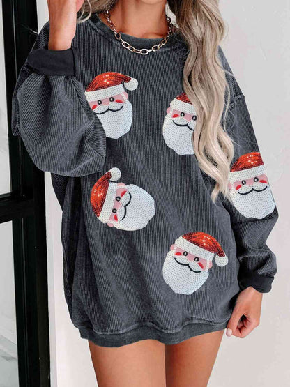 Sequin Santa Patch Ribbed Sweatshirt - Create the impossible