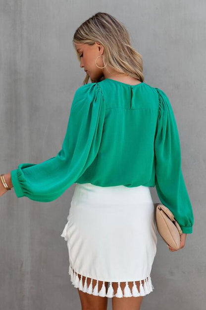 Round Neck Ruff Sleeve Blouse - Create the impossible