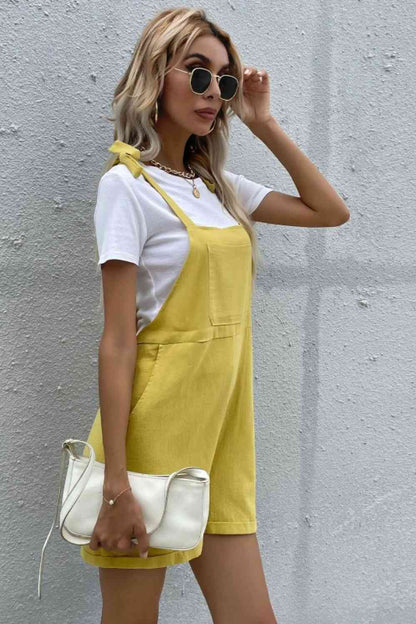 Tie Cuffed Short Overalls with Pockets