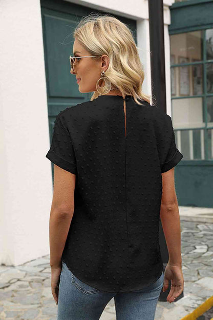 Swiss Dot Round Neck Short Sleeve Blouse - Create the impossible