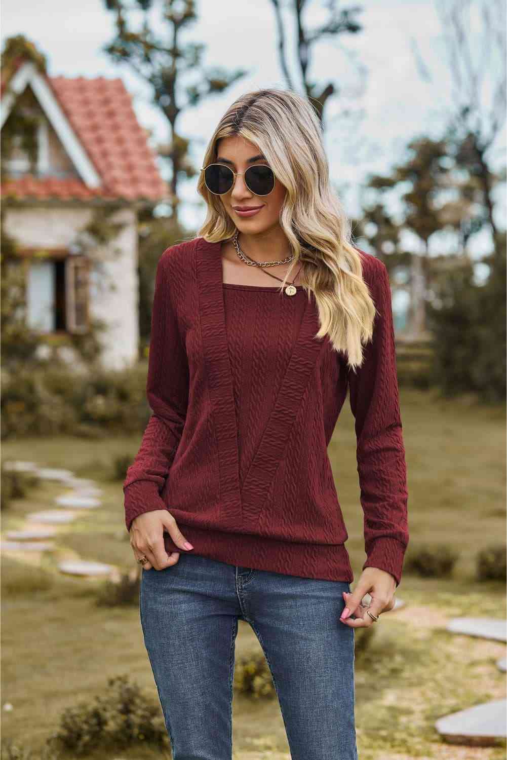 Square Neck Long Sleeve Blouse - Create the impossible