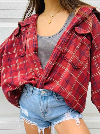 Plaid Button Front Shirt with Pockets