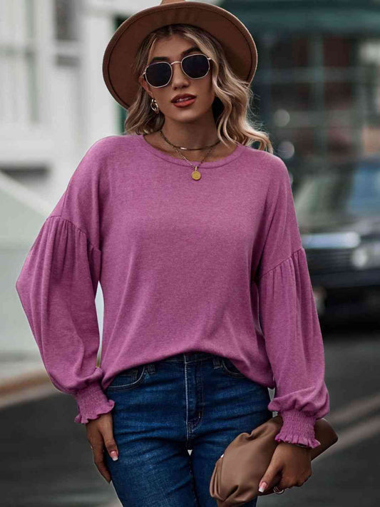 Round Neck Dropped Shoulder Flounce Sleeve T-Shirt