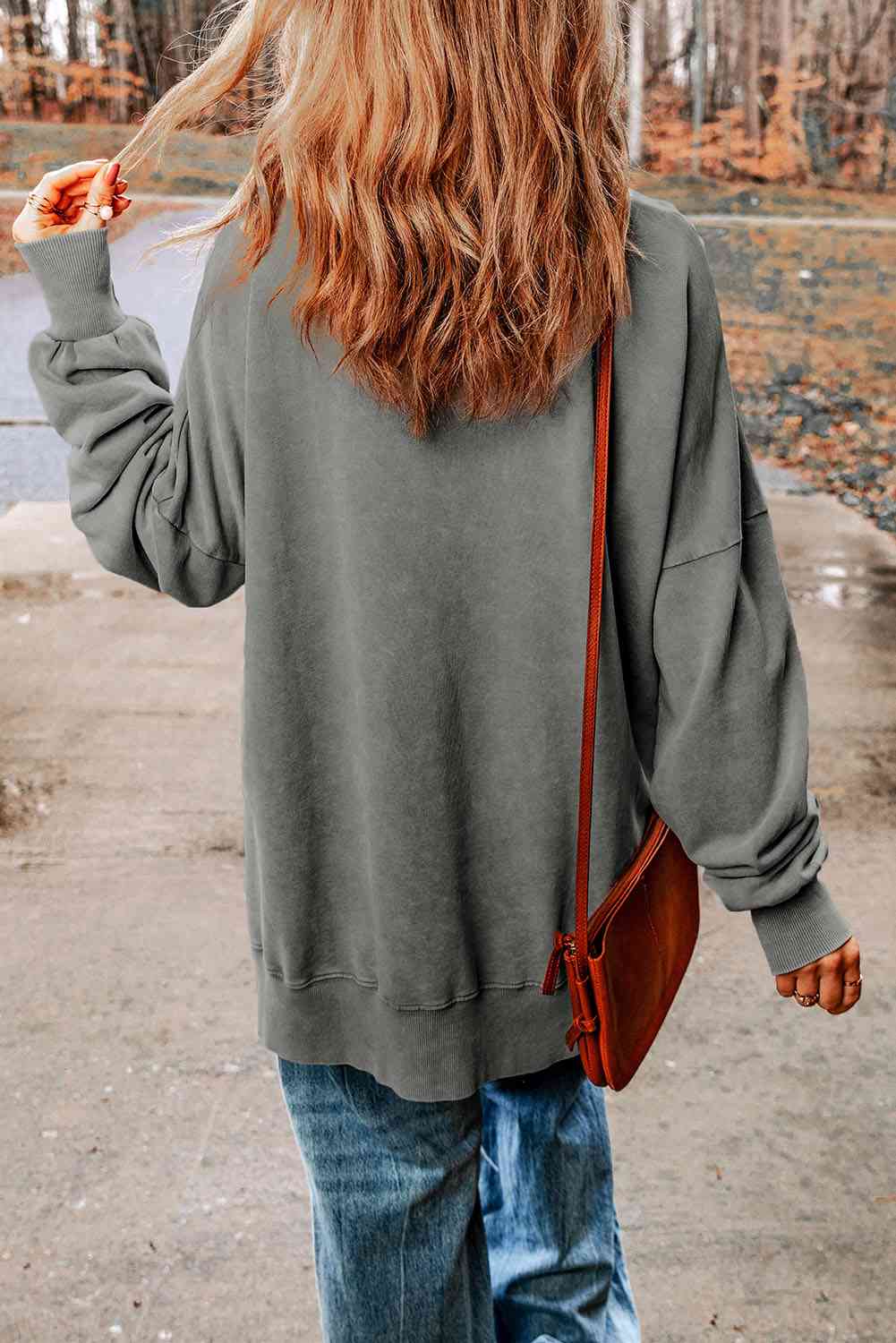 Dropped Shoulder Round Neck Long Sleeve Blouse - Create the impossible