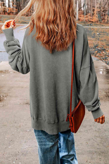 Dropped Shoulder Round Neck Long Sleeve Blouse - Create the impossible