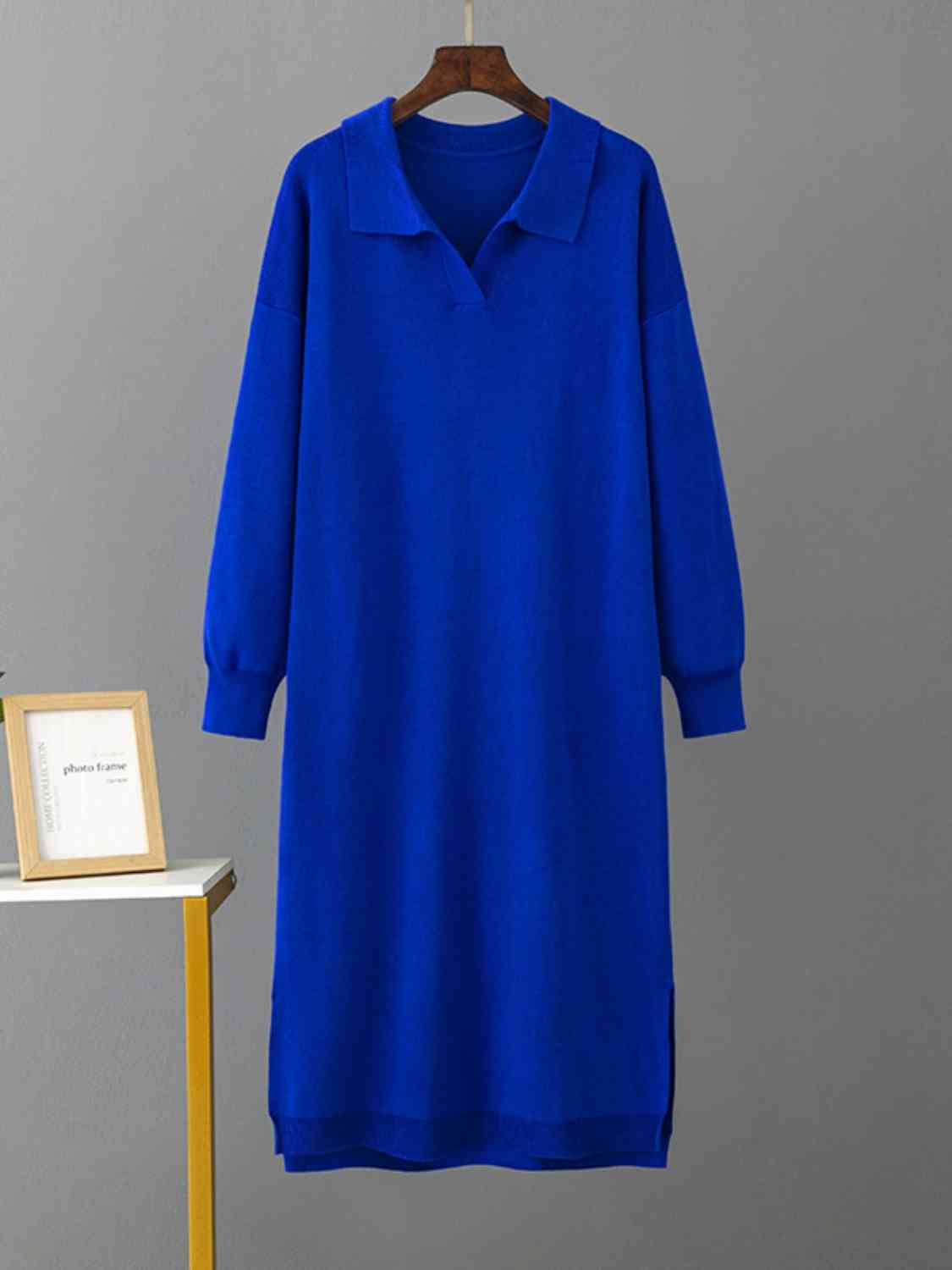 Johnny Collar Long Sleeve Slit Sweater Dress