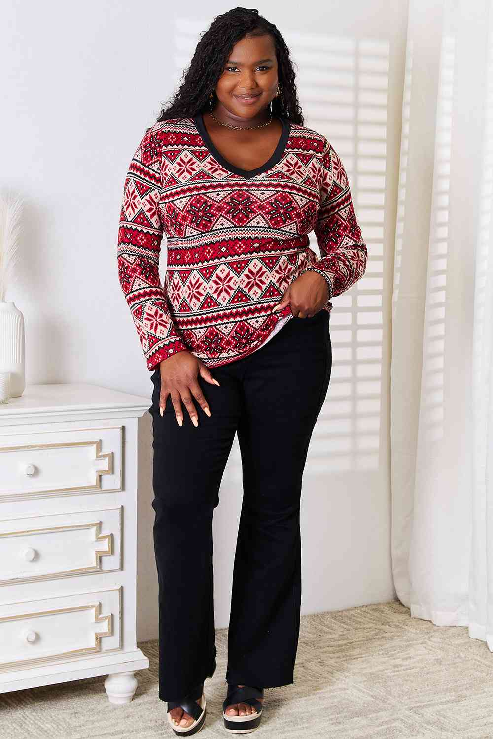 Heimish Full Size Snowflake Print Long Sleeve Top - Create the impossible