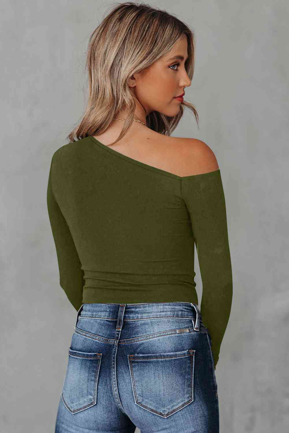 Asymmetrical Neck Long Sleeve Top - Create the impossible