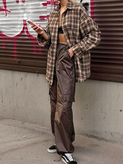 Drop Shoulder Plaid Shacket