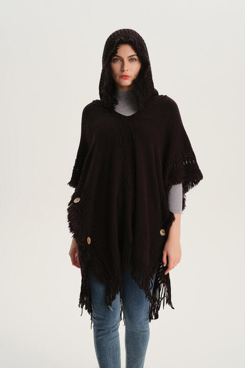 Fringe Hem Hooded Poncho