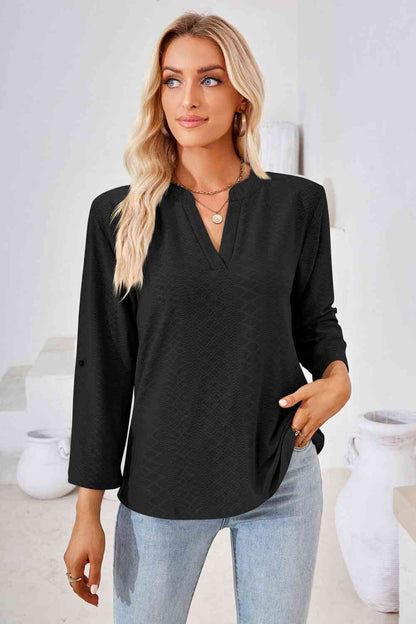 V-Neck Roll-Tap Sleeve Blouse - Create the impossible