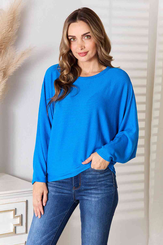 Zenana Full Size Round Neck Batwing Sleeve Blouse - Create the impossible