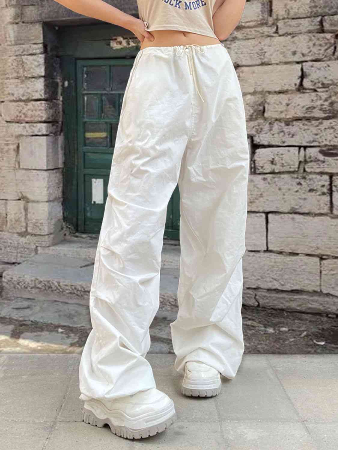 Drawstring Waist Pants with Pockets