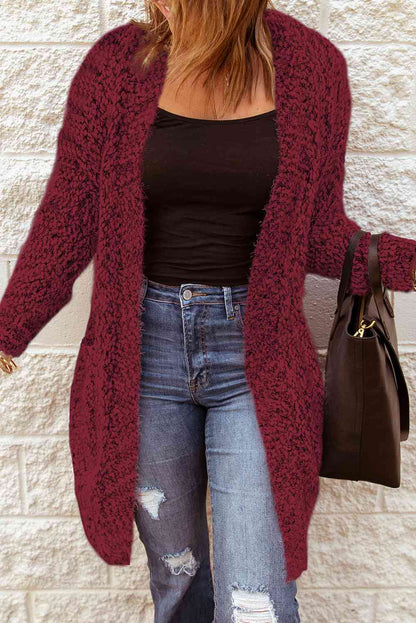 Fuzzy Popcorn Knit Open Front Longline Cardigan