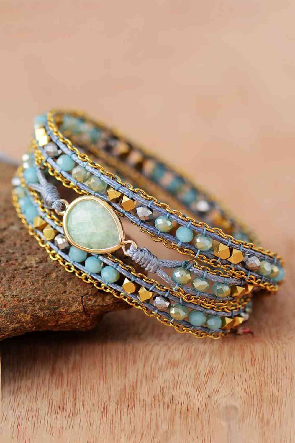 Handmade Teardrop Shape Triple Layer Beaded Bracelet