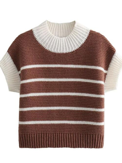 Striped Round Neck Short Sleeve Sweater