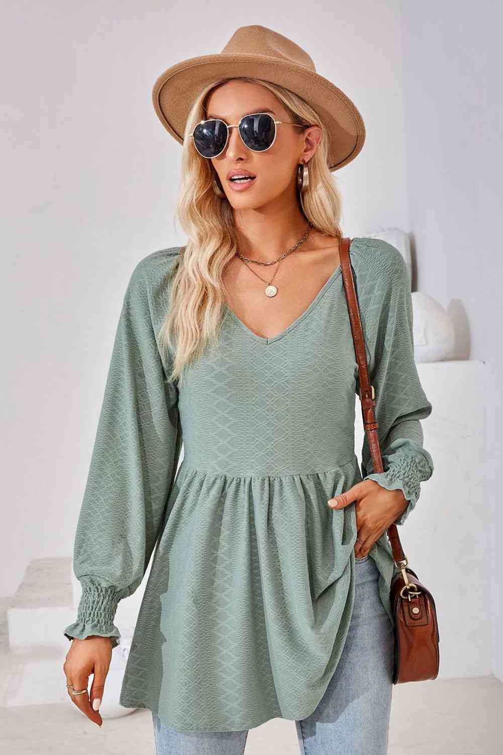 V-Neck Lantern Sleeve Blouse - Create the impossible