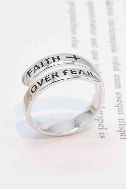 925 Sterling Silver FAITH OVER FEAR Bypass Ring