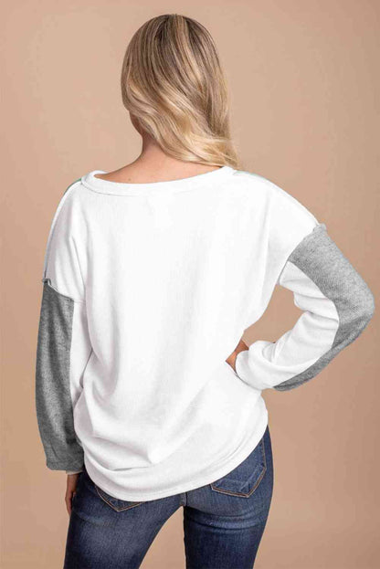 Color Block Button Drop Shoulder Top