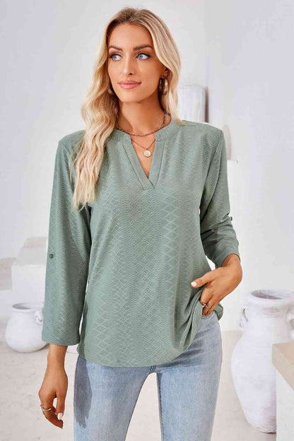 V-Neck Roll-Tap Sleeve Blouse - Create the impossible