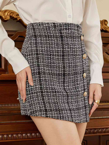 High Waist Buttoned Mini Skirt