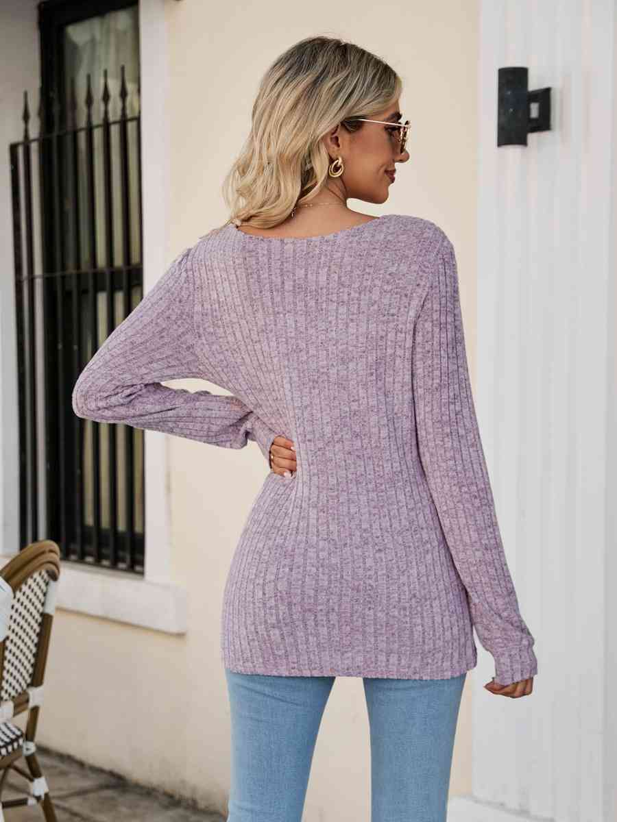 Square Neck Ribbed Long Sleeve T-Shirt