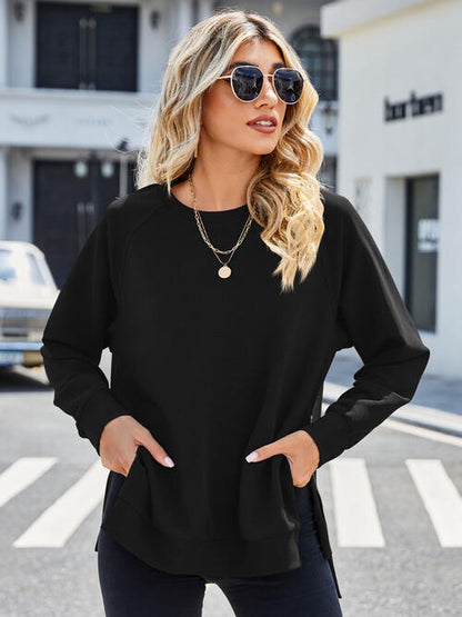 Zip Detail Round Neck Long Sleeve Sweatshirt