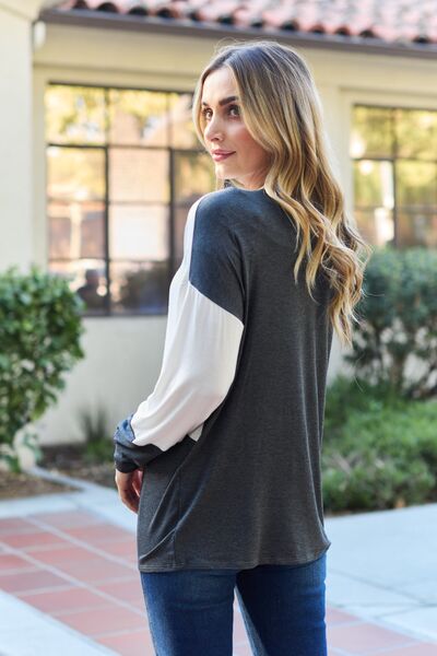 Celeste Design Full Size Contrast Long Sleeve Top - Create the impossible