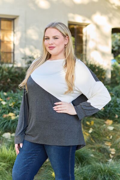 Celeste Design Full Size Contrast Long Sleeve Top - Create the impossible