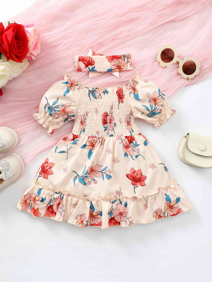 Baby Girl Floral Smocked Frill Trim Dress