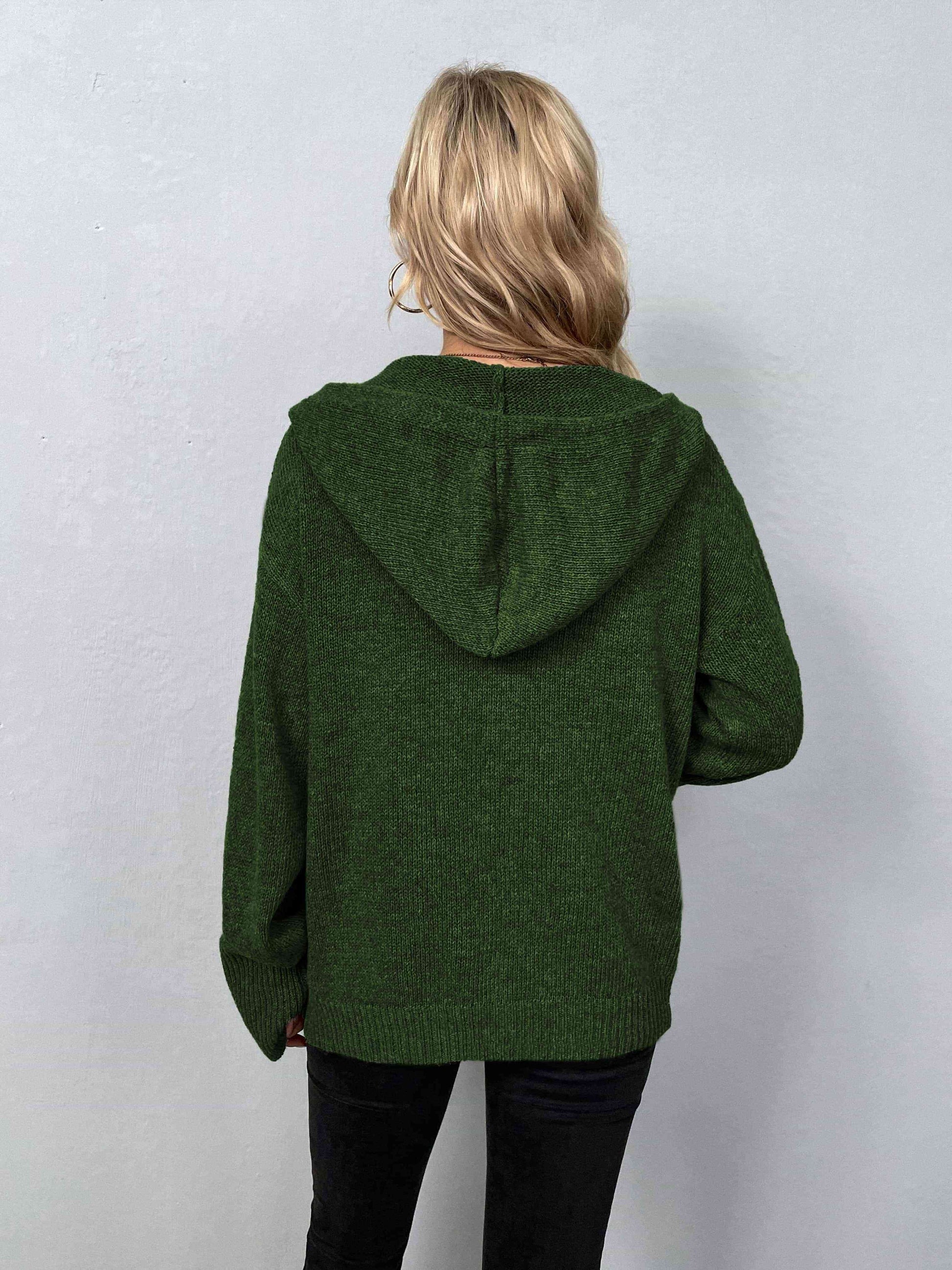 Button-Down Long Sleeve Hooded Sweater - Create the impossible