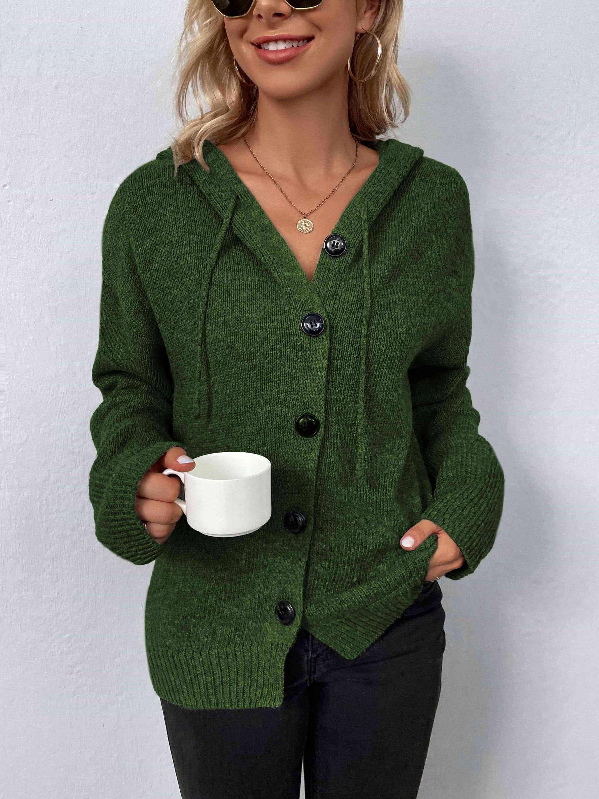 Button-Down Long Sleeve Hooded Sweater - Create the impossible