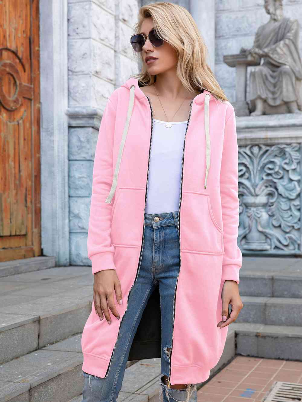 Zip-Up Longline Hoodie with Pockets - Create the impossible