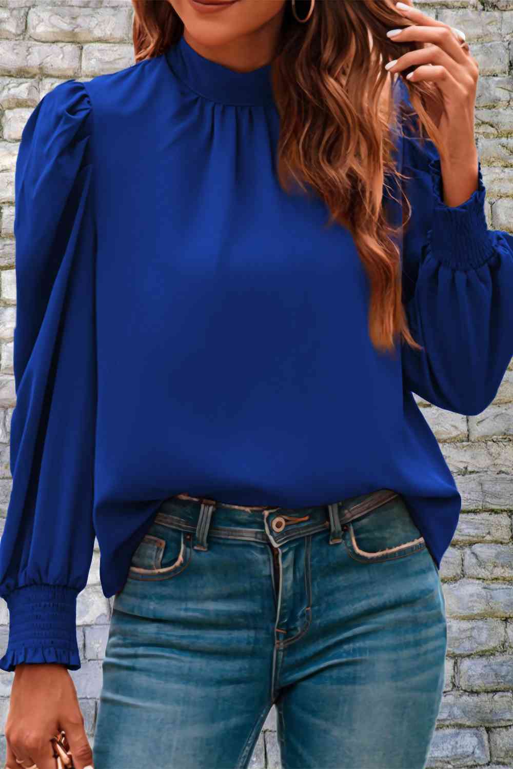 Mock Neck Puff Sleeve Blouse - Create the impossible