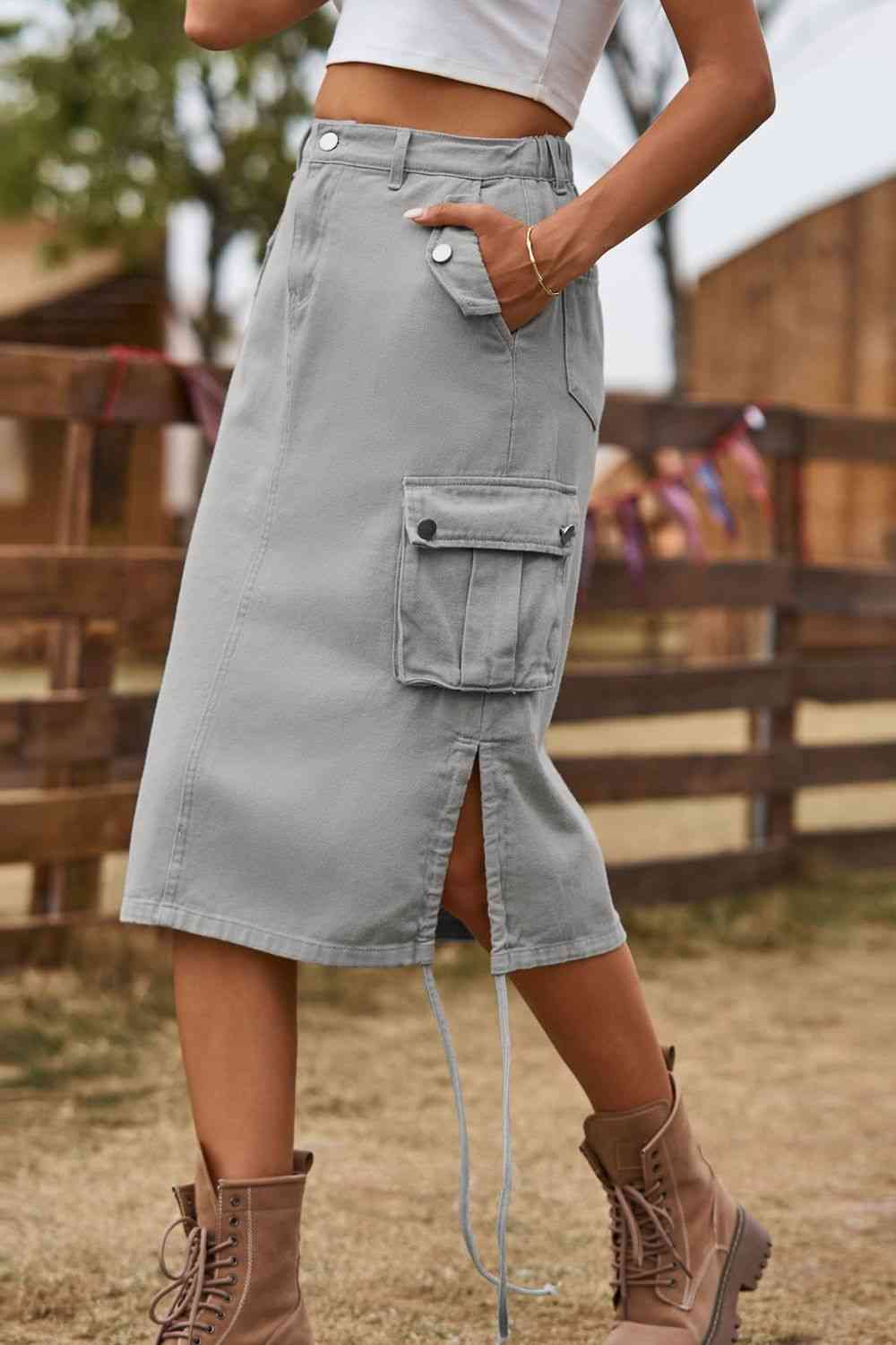 Drawstring Denim Cargo Skirt - Create the impossible