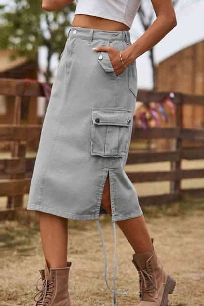 Drawstring Denim Cargo Skirt - Create the impossible