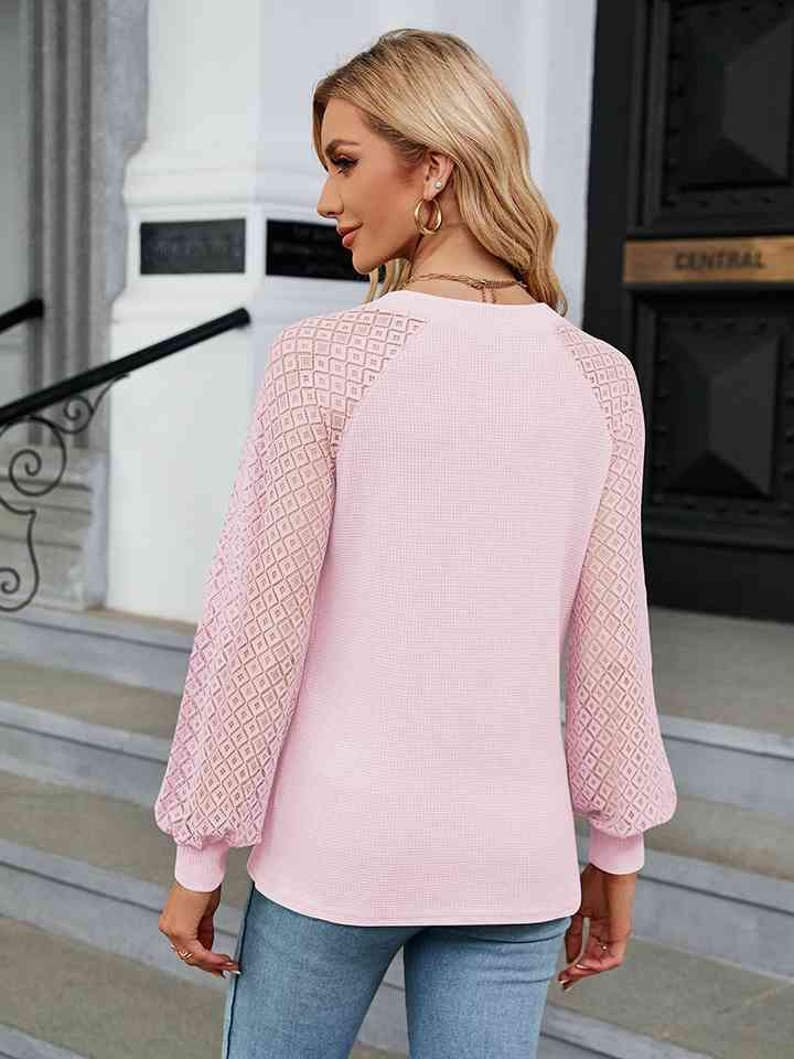 Notched Neck Raglan Sleeve Blouse - Create the impossible