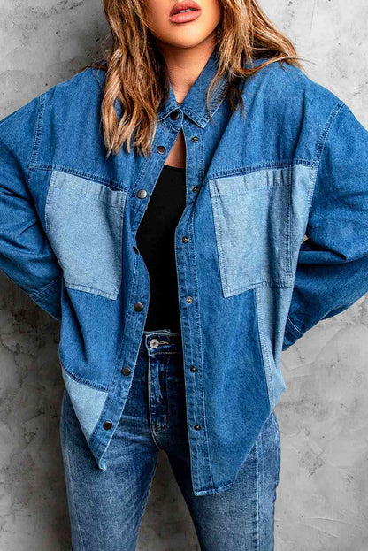 Color Block Snap Denim Jacket