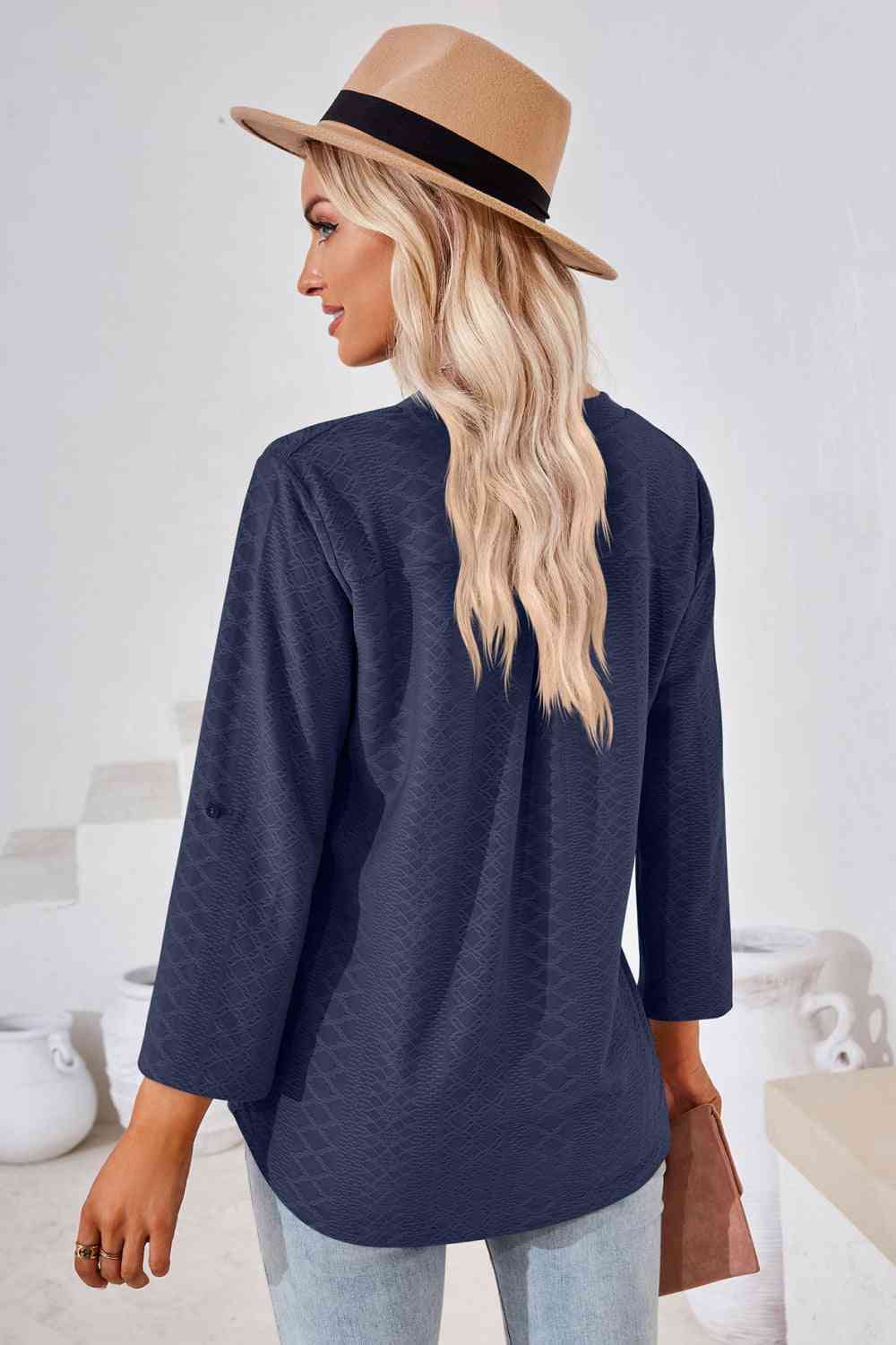 V-Neck Roll-Tap Sleeve Blouse - Create the impossible