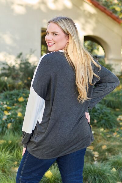 Celeste Design Full Size Contrast Long Sleeve Top - Create the impossible