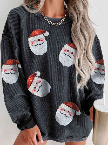 Sequin Santa Patch Ribbed Sweatshirt - Create the impossible