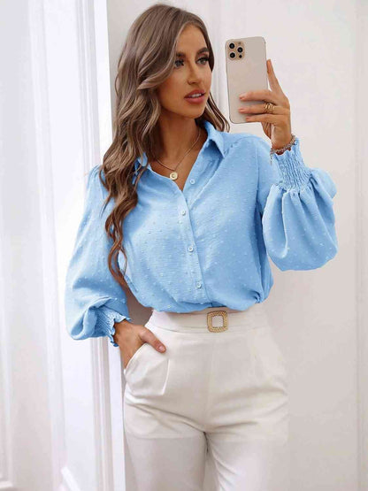 Lantern Sleeve Collared Shirt