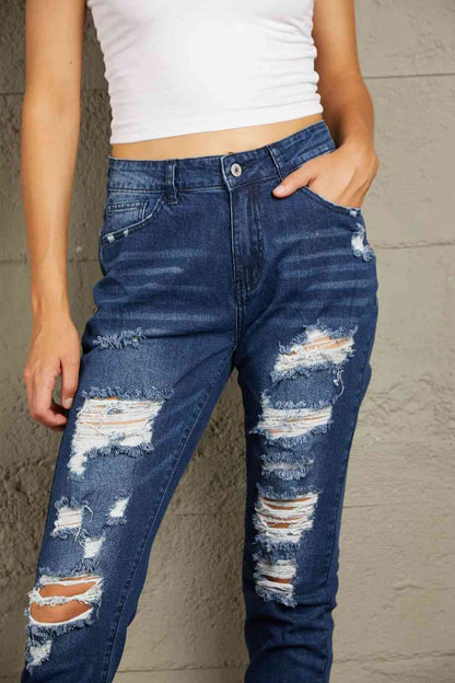 Baeful Distressed High Waist Jeans with Pockets