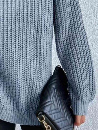 Full Size Turtleneck Rib-Knit Slit Sweater - Create the impossible