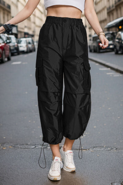 Drawstring High Waist Pants with Cargo Pockets