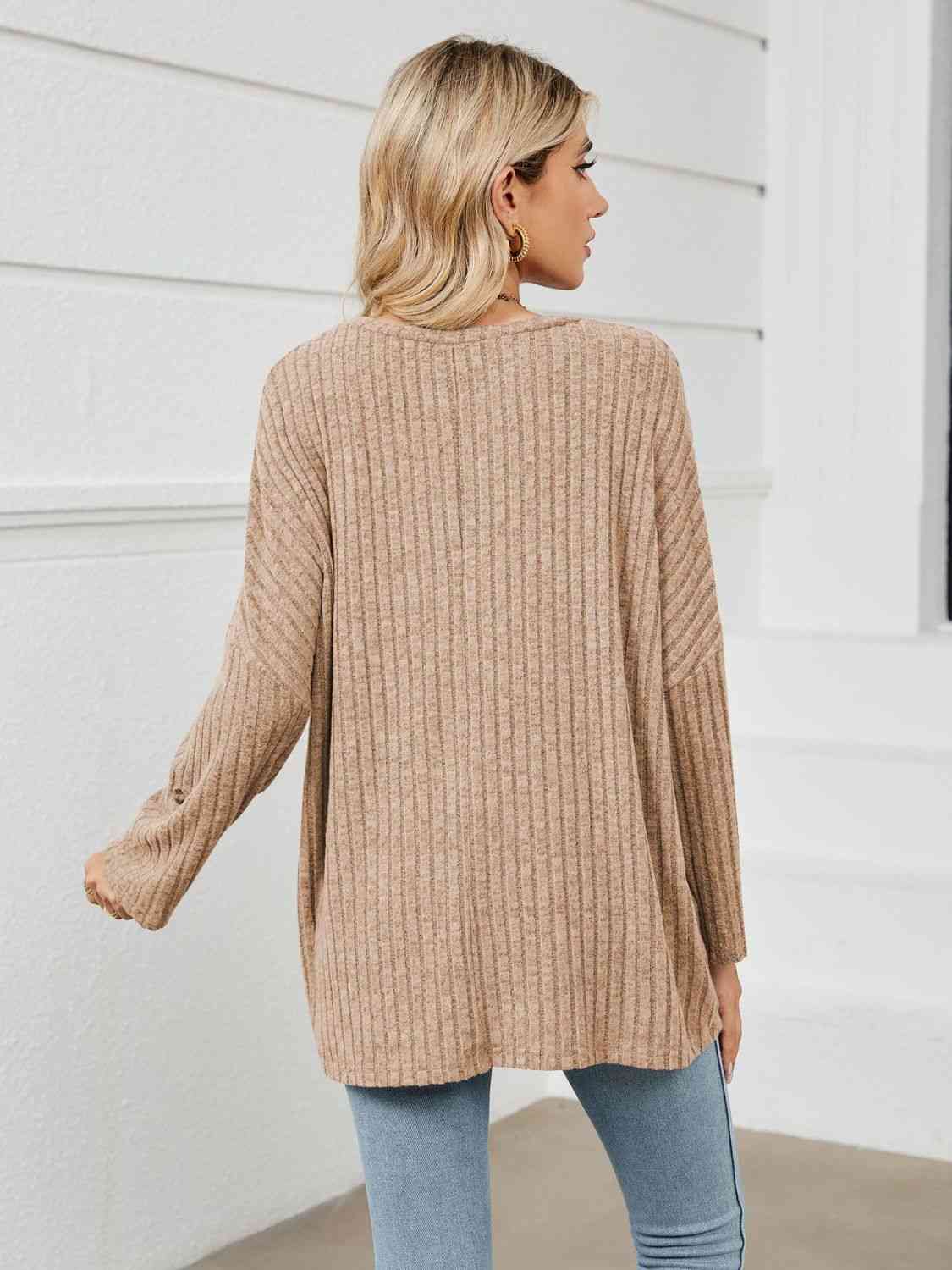 Round Neck Ribbed Long Sleeve T-Shirt