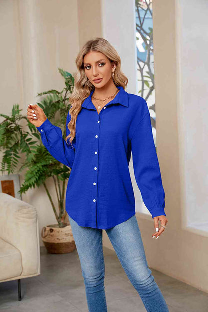 Collared Neck Buttoned Long Sleeve Shirt