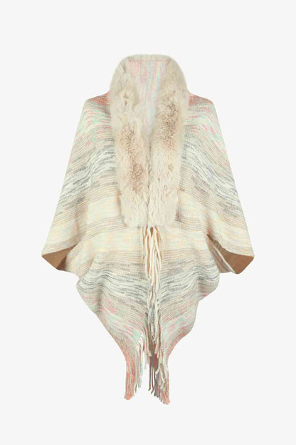 Open Front Fringe Hem Poncho