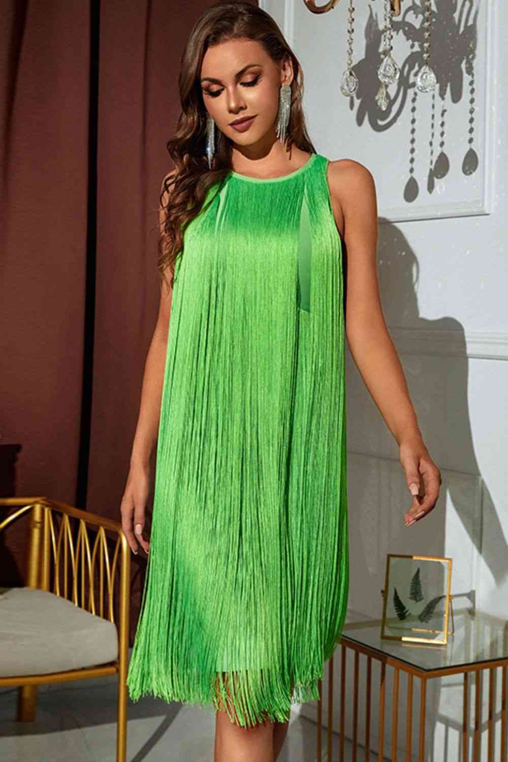 Sleeveless Round Neck Fringe Dress