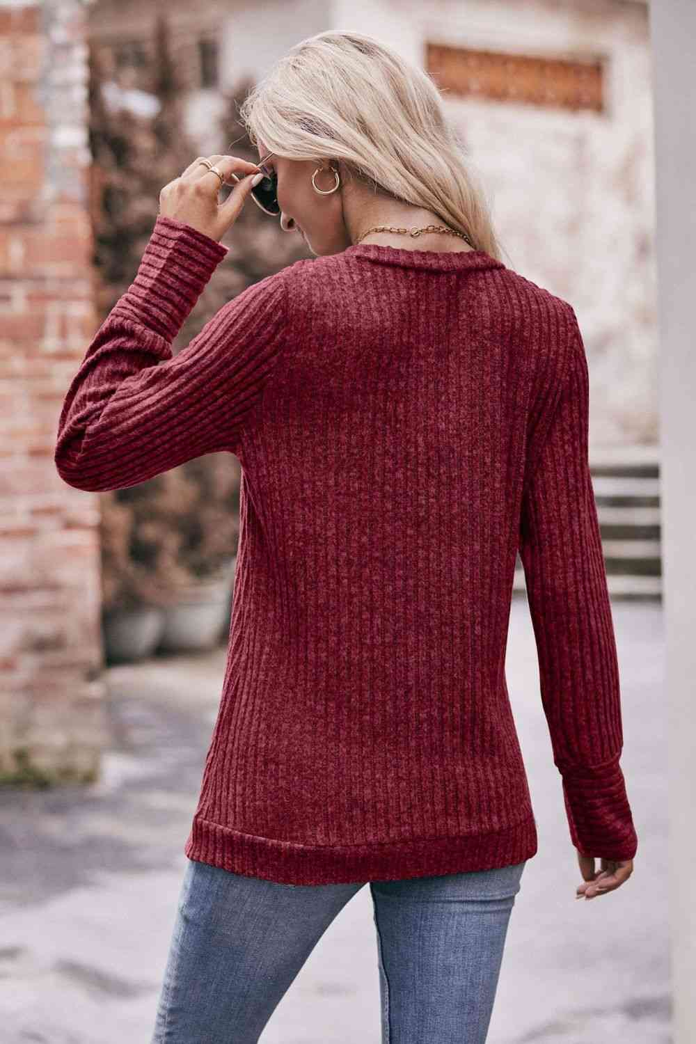 Double Take V-Neck Long Sleeve Ribbed Top - Create the impossible